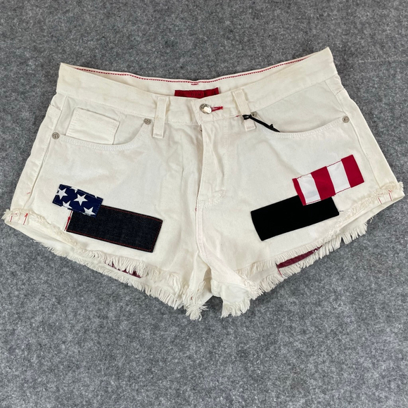GJG DENIM Pants - USA Flag Patch Denim Cutoff Shorts Womens L Selvedge Festival Y2K